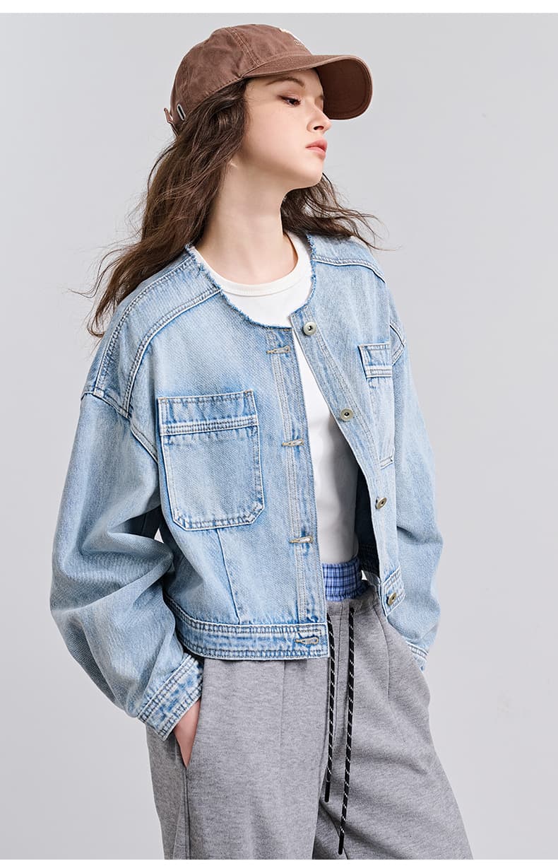 上着 クロップド丈デニムワークジャケット