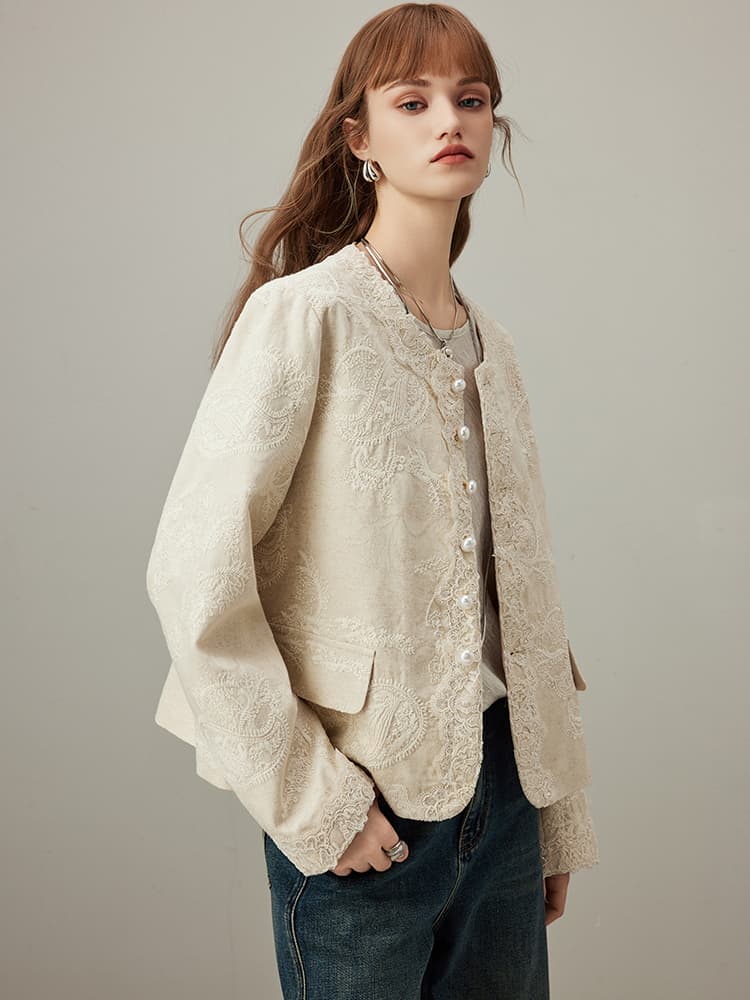 上着 花柄刺繍アンティーク風ジャケット